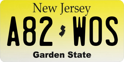 NJ license plate A82WOS