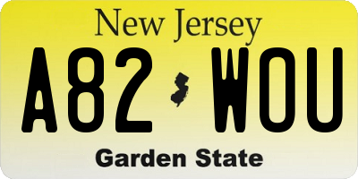 NJ license plate A82WOU