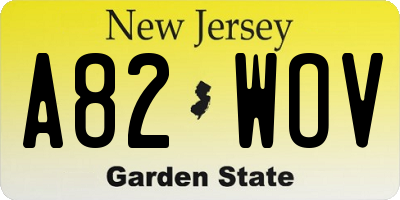 NJ license plate A82WOV