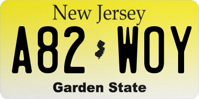 NJ license plate A82WOY