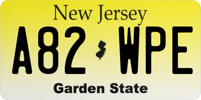 NJ license plate A82WPE