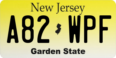 NJ license plate A82WPF