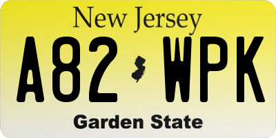 NJ license plate A82WPK