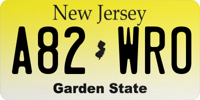 NJ license plate A82WRO