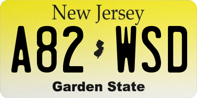 NJ license plate A82WSD
