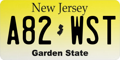 NJ license plate A82WST