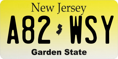 NJ license plate A82WSY