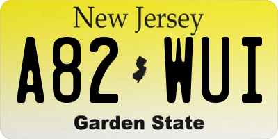 NJ license plate A82WUI