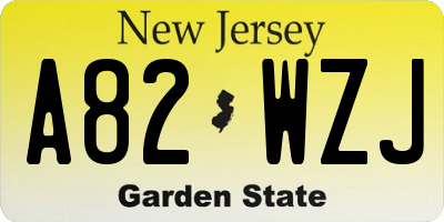 NJ license plate A82WZJ