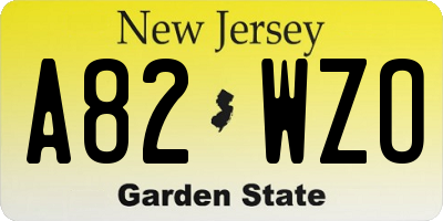 NJ license plate A82WZO