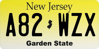 NJ license plate A82WZX