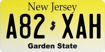 NJ license plate A82XAH