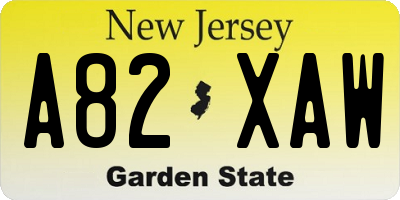 NJ license plate A82XAW