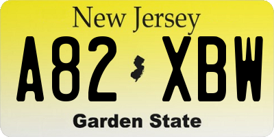 NJ license plate A82XBW