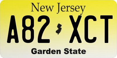 NJ license plate A82XCT