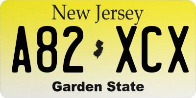 NJ license plate A82XCX