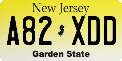 NJ license plate A82XDD