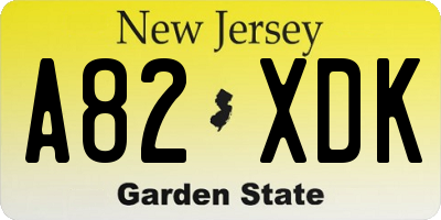 NJ license plate A82XDK