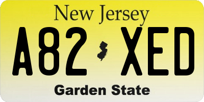 NJ license plate A82XED