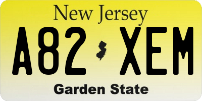 NJ license plate A82XEM