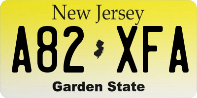 NJ license plate A82XFA