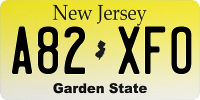 NJ license plate A82XFO