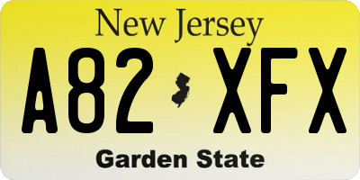 NJ license plate A82XFX