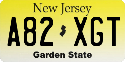 NJ license plate A82XGT