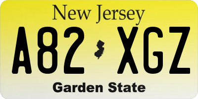NJ license plate A82XGZ