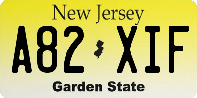 NJ license plate A82XIF