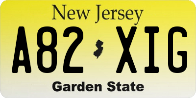 NJ license plate A82XIG