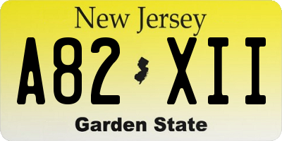NJ license plate A82XII
