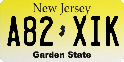 NJ license plate A82XIK