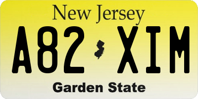 NJ license plate A82XIM