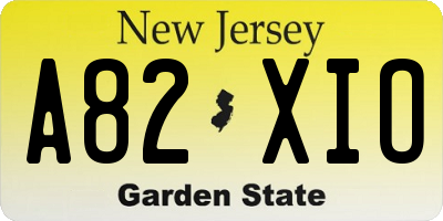 NJ license plate A82XIO