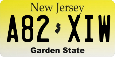 NJ license plate A82XIW