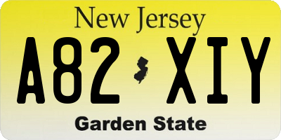 NJ license plate A82XIY