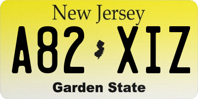 NJ license plate A82XIZ