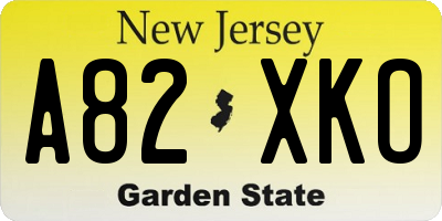 NJ license plate A82XKO