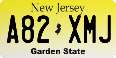 NJ license plate A82XMJ