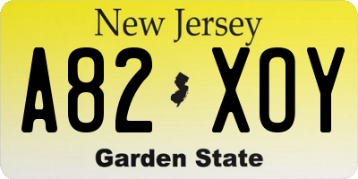 NJ license plate A82XOY