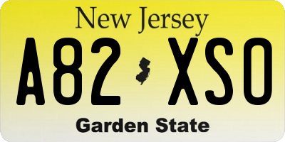 NJ license plate A82XSO