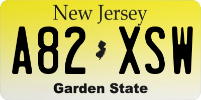 NJ license plate A82XSW