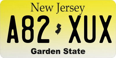 NJ license plate A82XUX