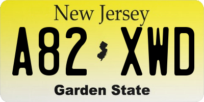 NJ license plate A82XWD