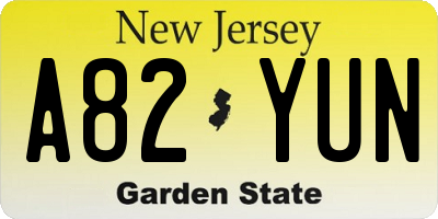 NJ license plate A82YUN