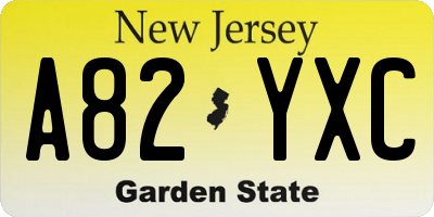 NJ license plate A82YXC