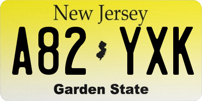 NJ license plate A82YXK