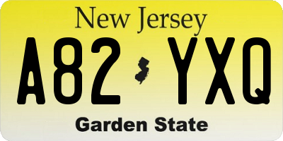 NJ license plate A82YXQ