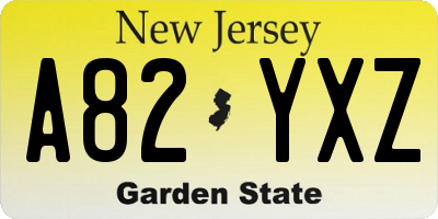 NJ license plate A82YXZ
